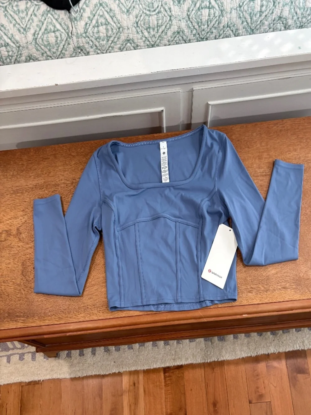 Waist-Seamed Nulu Long-Sleeve Shirt Oasis Blue